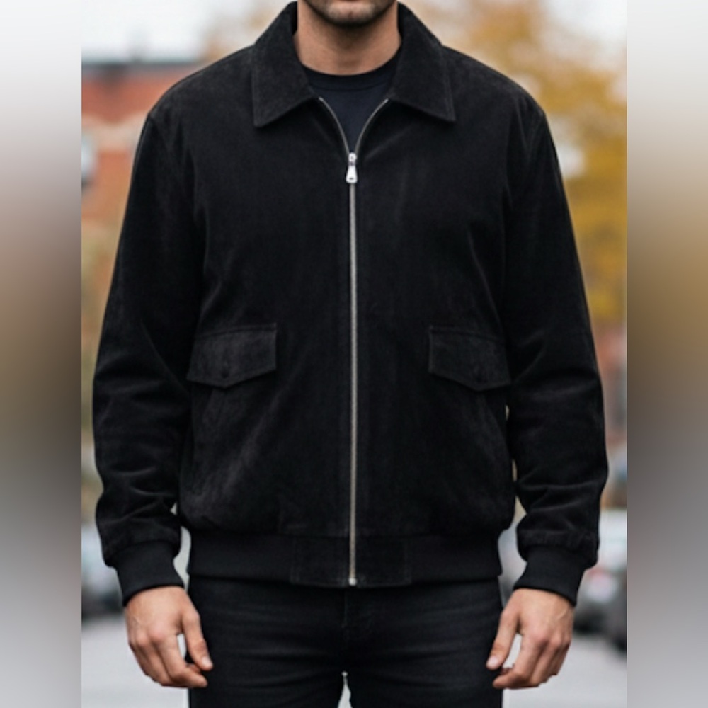 ROUNDTREE & YORKE Men’s Black Suede Bomber Jacket | Genuine Leather | XL